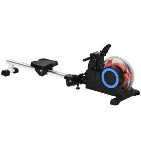 Foldable Rower Machine, Water Rowing Machine with Wheels, LCD Monitor and Tablet Holder for Cardio Training, Blue