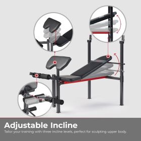 Sunny Health & Fitness Adjustable Standard Incline Weight Bench with Leg Developer and Preacher Curl Attachment - SF-BH623009