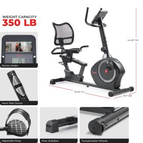 Sunny Health & Fitness Smart Heavy-Duty Magnetic Recumbent Exercise Bike with 350LB Weight Capacity - SF-RB424002