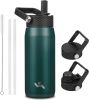 20oz Insulated Stainless Steel Water Bottle with 3 Lids, Leakproof BPA-Free Bottle with Straw Lid, Sip Lid and Flex Cap for Gym, Travel, School