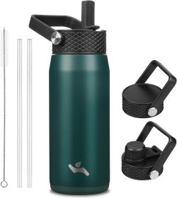 20oz Insulated Stainless Steel Water Bottle with 3 Lids, Leakproof BPA-Free Bottle with Straw Lid, Sip Lid and Flex Cap for Gym, Travel, School