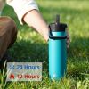 20oz Insulated Stainless Steel Water Bottle with 3 Lids, Leakproof BPA-Free Bottle with Straw Lid, Sip Lid and Flex Cap for Gym, Travel, School