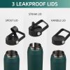 20oz Insulated Stainless Steel Water Bottle with 3 Lids, Leakproof BPA-Free Bottle with Straw Lid, Sip Lid and Flex Cap for Gym, Travel, School