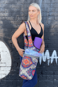 Yoga Mat Carrying Tote Bag with Large Pockets (Color: Exotic Saffron)