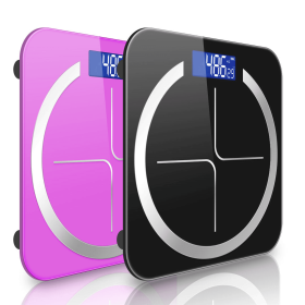Glass LCD Digital Fitness Weight Bathroom Body Electronic Scales (Color: Black/Pink, size: 2X 180kg)