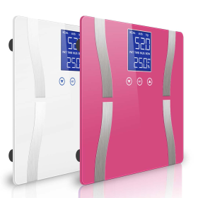 Digital Body Fat Scale Bathroom Scales Weight Gym Glass Water LCD (Color: Pink/White, size: 2X)
