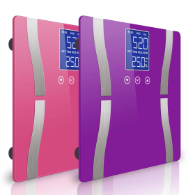 Digital Body Fat Scale Bathroom Scales Weight Gym Glass Water LCD (Color: Purple/Pink, size: 2X)