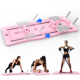 4 In 1 Foldable Pilates Reformer Sliding Board Exercise Board (Color: Pink)