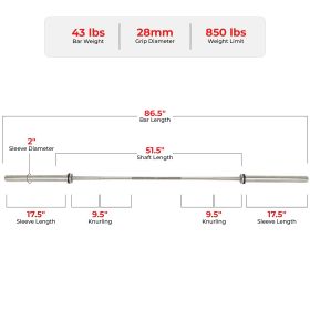 Sunny Health & Fitness 86" Olympic Bar Diameter (Option: 28MM)
