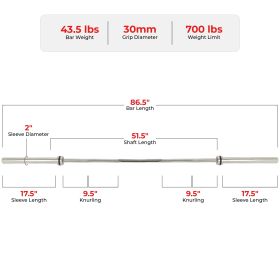 Sunny Health & Fitness 86" Olympic Bar Diameter (Option: 30MM)