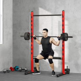 Squat Rack with Pull Up Bar and Barbell Bar Adjustable Bench Press Multi-Function Weight Lifting Half Rack, Red (Color: General)