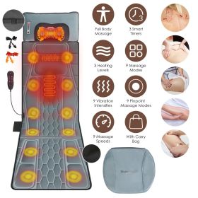 Flannel / PU Material Options - 1 Pc Full Body Massage Mat Multifunctional Massage Chair Pad with Heat Timer Shiatsu Neck Massager Carry Bag Earplugs (Material Type: Flannel)